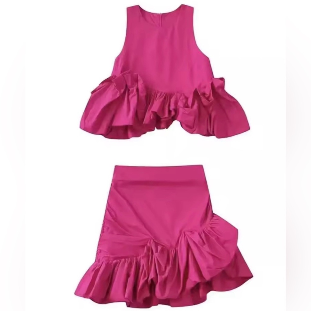 Fuchsia Pink Ruffle Two-Piece Skirt Set XS Like New